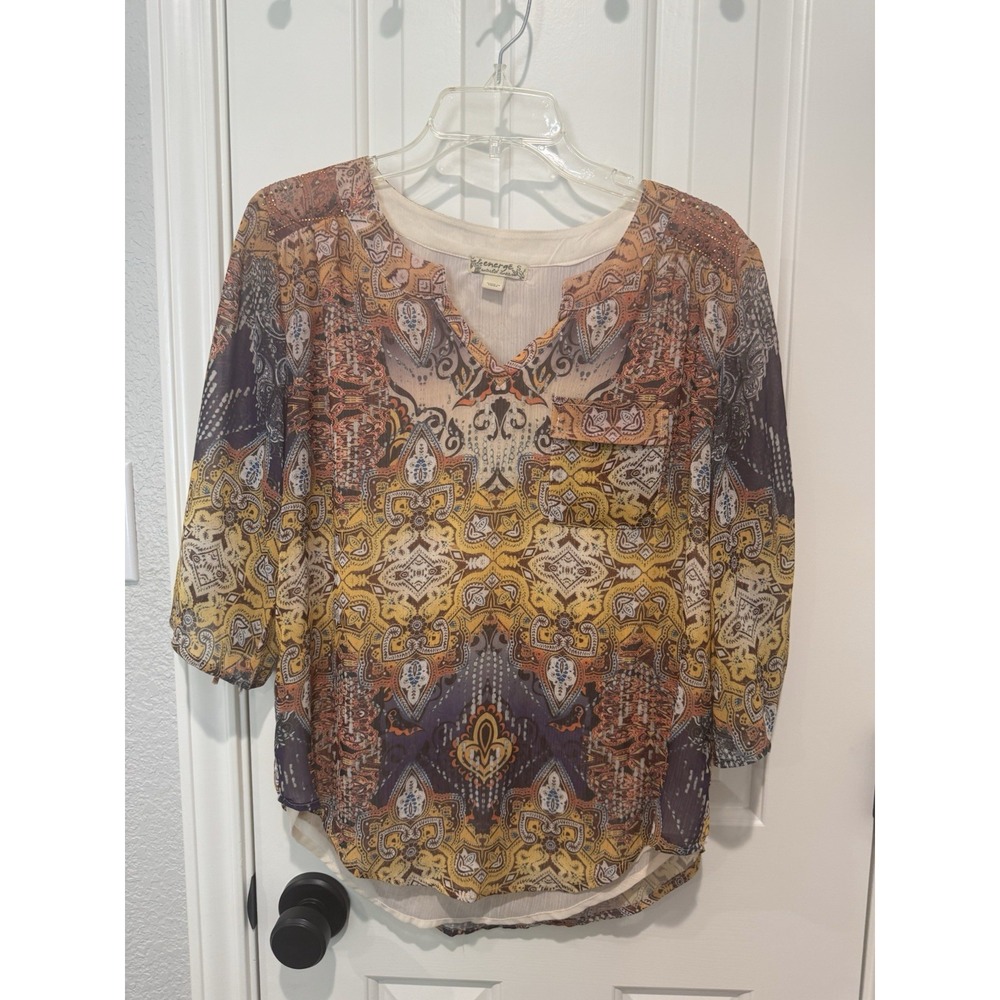 Y2K Top Office Flowey Small Boho Tie Sleeve Batik Sublimation Orange Fall